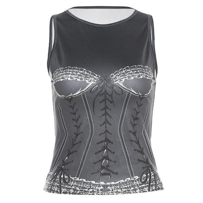 Contrast print sleeveless round neck top