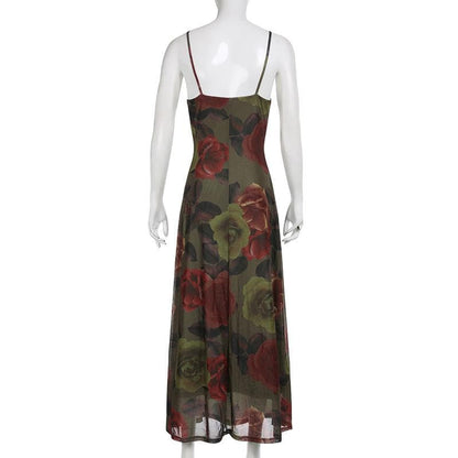 Maxikleid aus Chiffon mit Blumenmuster und kontrastierendem V-Ausschnitt