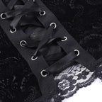 Lace up backless velvet lace hem square neck cami crop top