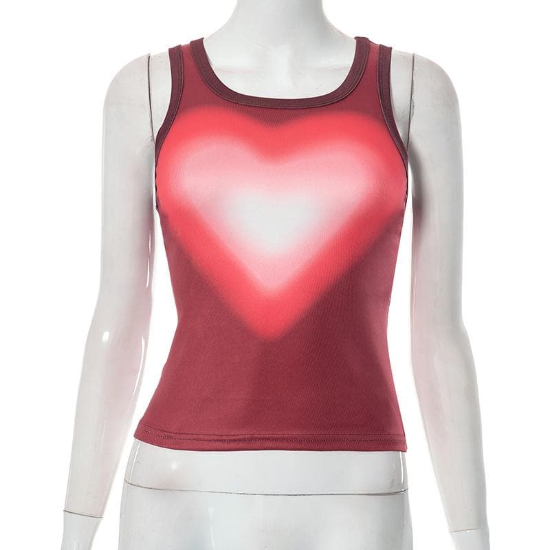 Sleeveless round neck heart pattern crop top