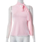 Irregular self tie one shoulder solid sleeveless top