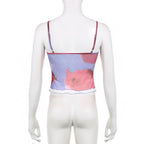 Tie dye contrast mesh ruffle backless cami top
