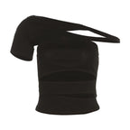 Hollow out solid gloves irregular backless tube crop top