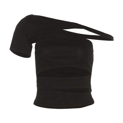 Hollow out solid gloves irregular backless tube crop top