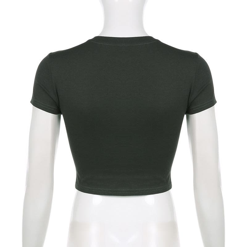 Kurzärmliges Crop-Top mit Rundhalsausschnitt und Kontrastdruck 