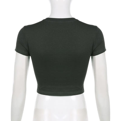 Kurzärmliges Crop-Top mit Rundhalsausschnitt und Kontrastdruck 