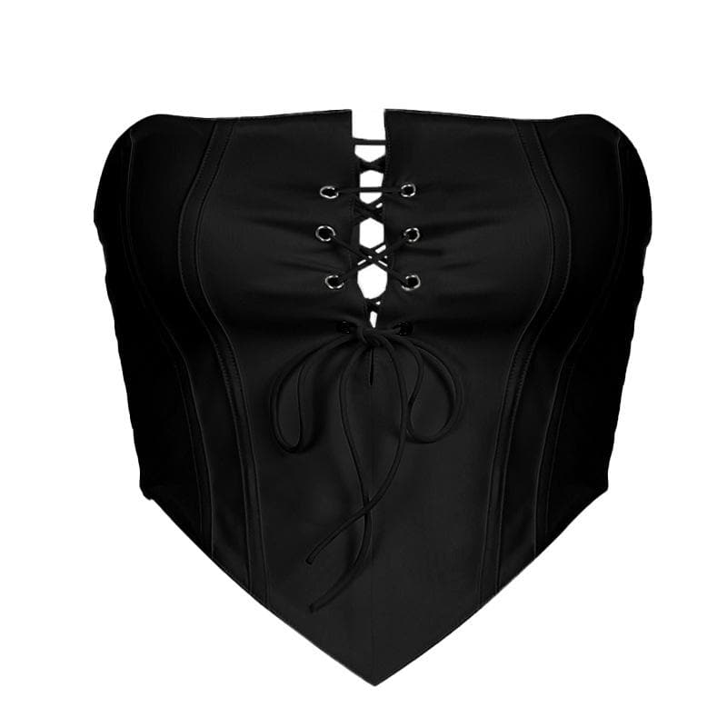 Solid lace up self tie backless tube top