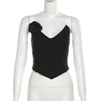 Top a corsetto con scollo a V senza schienale e applicazioni floreali 
