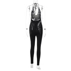 Ausgehöhlter, einfarbiger, rückenfreier Jumpsuit mit U-Ausschnitt zum Selbstbinden 