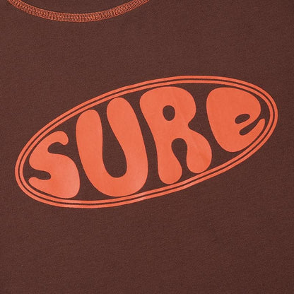 Stitch contrast short sleeve "sure" pattern crewneck crop top