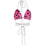 Reggiseno con anello a O e stampa leopardata pelosa con lacci e apertura sulla schiena 
