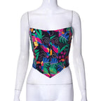 Contrast leaf pattern lace up corset backless tube top