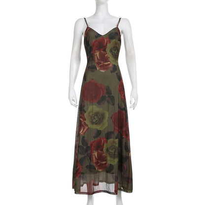 Maxikleid aus Chiffon mit Blumenmuster und kontrastierendem V-Ausschnitt
