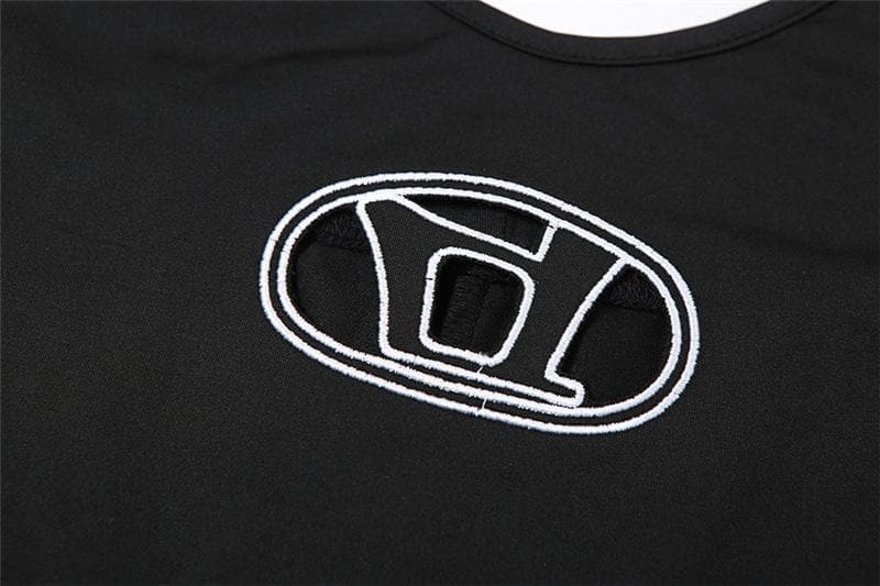 Ärmelloser, rückenfreier Neckholder-Strampler mit Stickerei und Aussparungen 