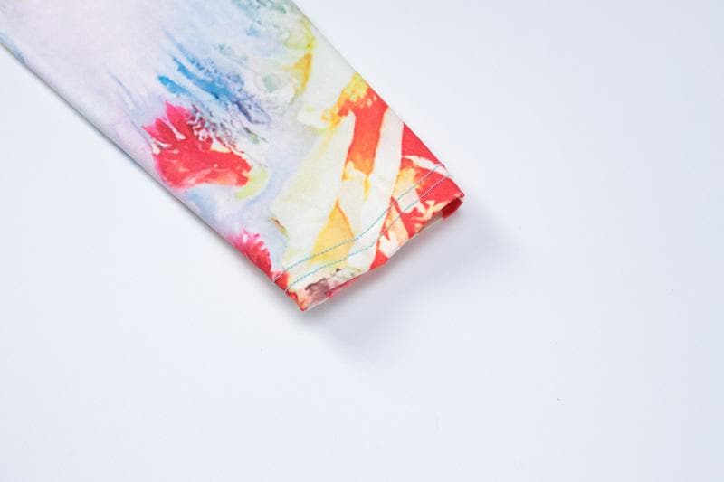 Long sleeve crewneck flower print contrast top