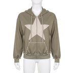 Stitch star patchwork drawstring pocket zip-up hoodie coat - Final Sale