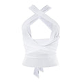 Sheer mesh see through solid cross front cowl neck 3-way top
