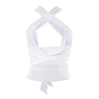 Sheer mesh see through solid cross front cowl neck 3-way top