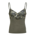 Contrast camouflage print v neck buckle cami top