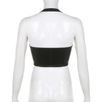 PU leather halter v neck zip-up solid backless crop top - Final Sale
