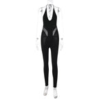 Ausgehöhlter, einfarbiger, rückenfreier Jumpsuit mit U-Ausschnitt zum Selbstbinden 