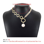Rhinestone Irregular O Ring Pearl Necklace
