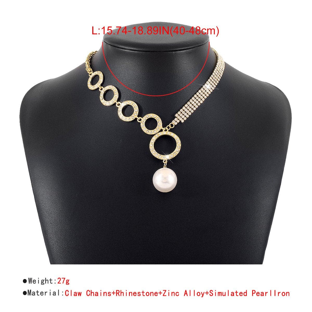 Rhinestone irregular o ring pearl necklace