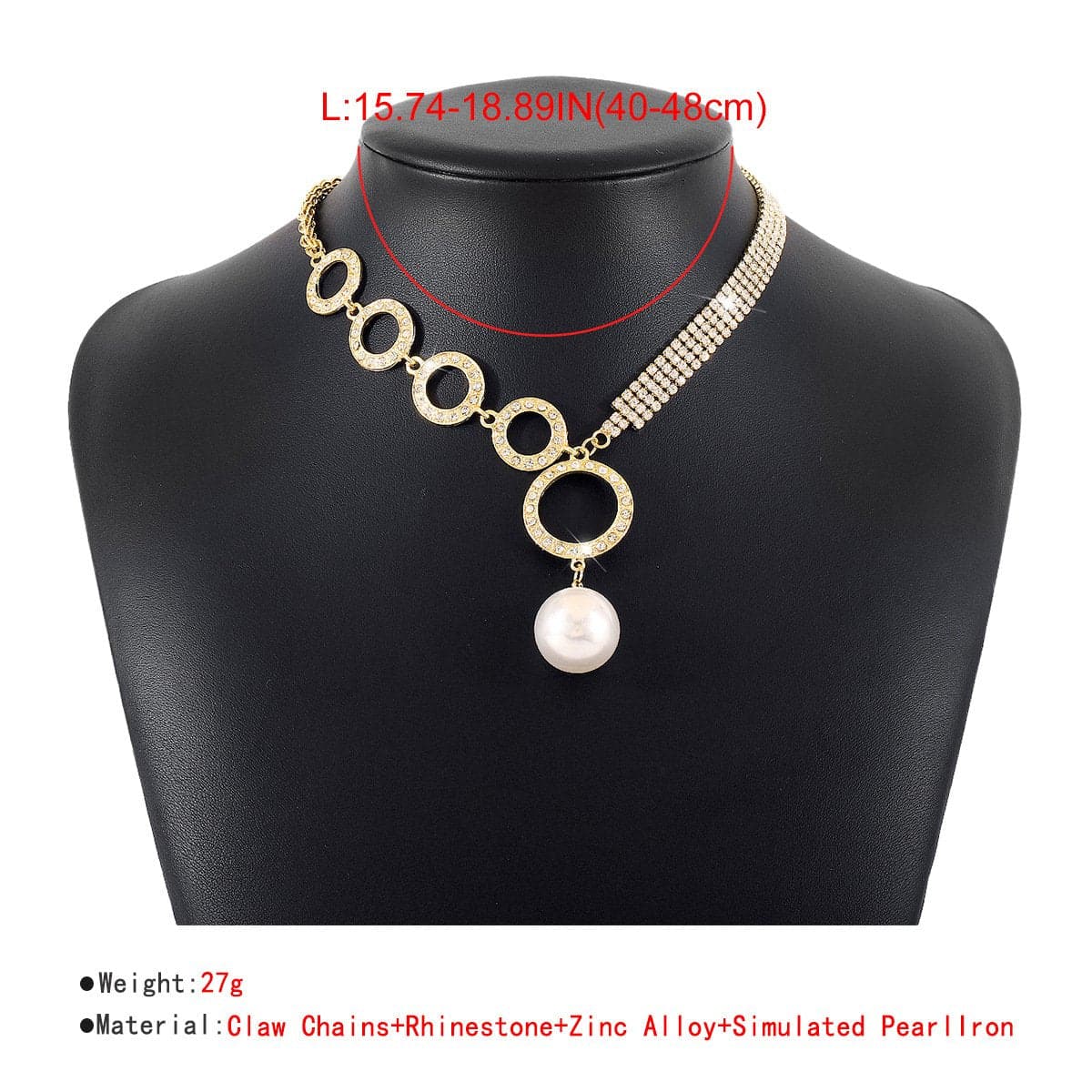 Rhinestone Irregular O Ring Pearl Necklace