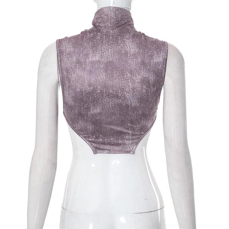 Top corto senza maniche a contrasto con collo alto e tie-dye