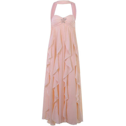 Ruffle star applique ruched halter backless maxi dress
