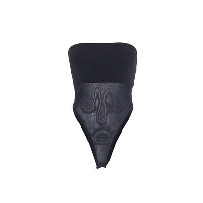 Ärmelloser, rückenfreier Tube-Bodysuit aus festem Netzstoff 