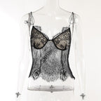 Top in pizzo con spalline sottili e allacciatura a V e schiena scoperta 