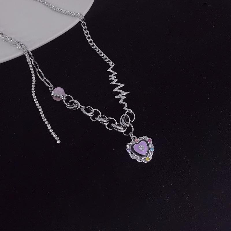 Heart Pendant Chain Multicolor Necklace