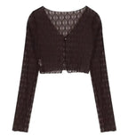 Solid textured long sleeve button top