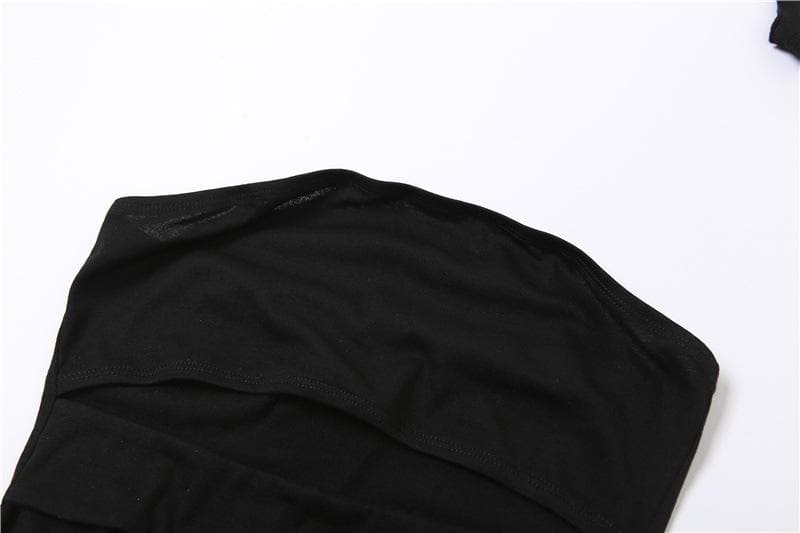 Hollow out solid gloves irregular backless tube crop top