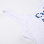 Sleeveless "Cute And Psycho" pattern u neck backless contrast crop top