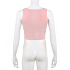 Ruched square neck lace hem velvet contrast sleeveless crop top