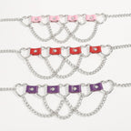 Heart Ring Pu Chain Layered Choker Necklace