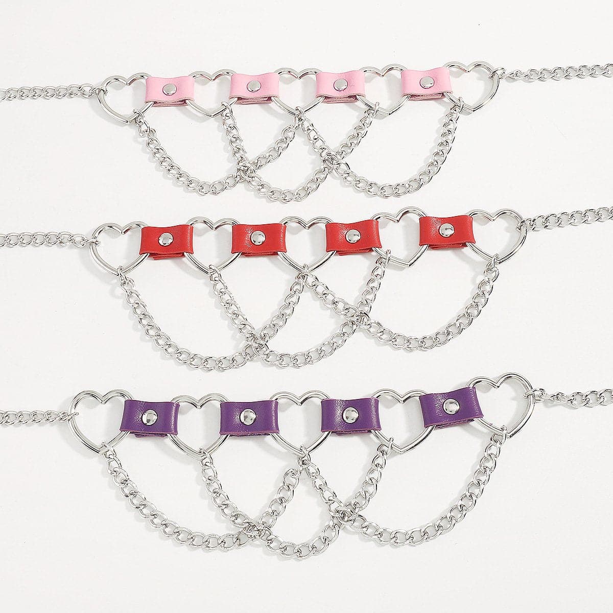 Heart Ring Pu Chain Layered Choker Necklace
