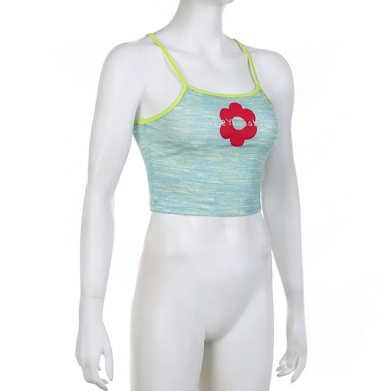 Flower pattern contrast square neck cami crop top