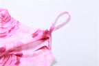 Flower print contrast backless cowl neck bustier cami crop top
