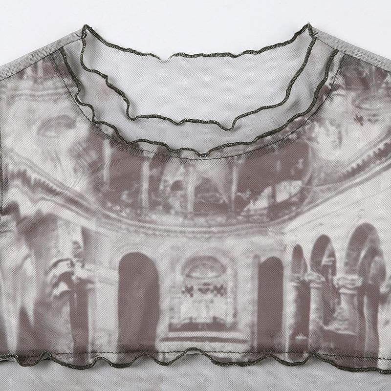 Top senza maniche a contrasto con volant a righe e patchwork in rete 