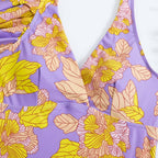 Contrast irregular ruffle leaf pattern one piece swimwear