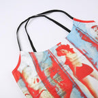Cross back contrast u neck abstract backless crop top