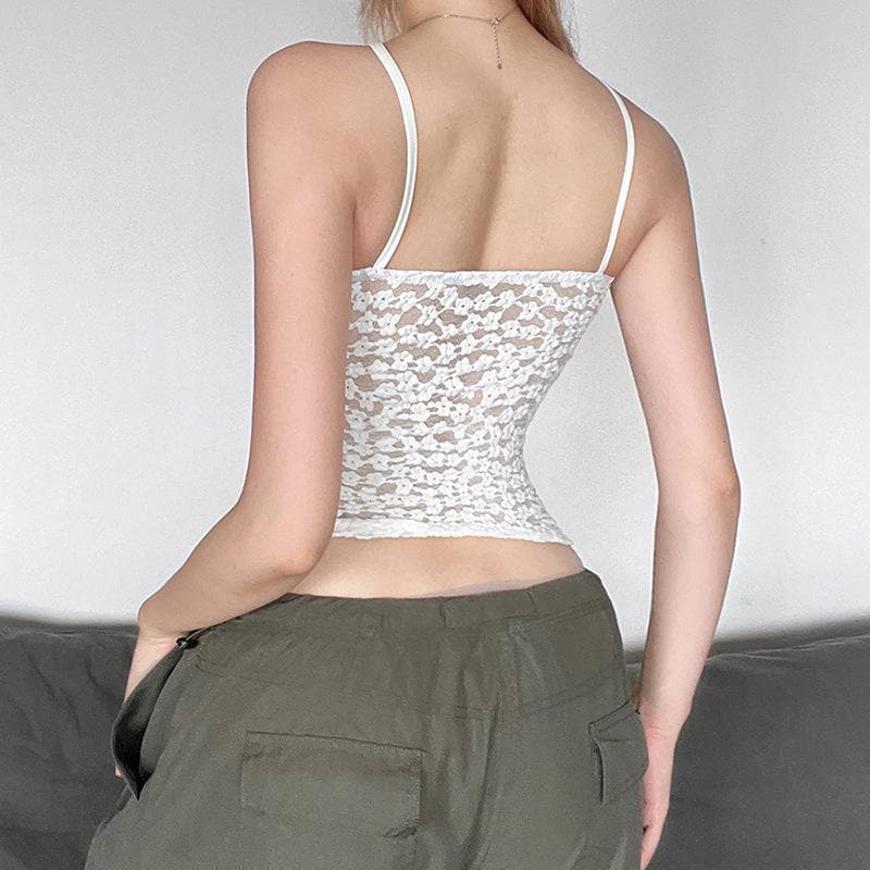 Lace flower applique solid sleeveless backless top