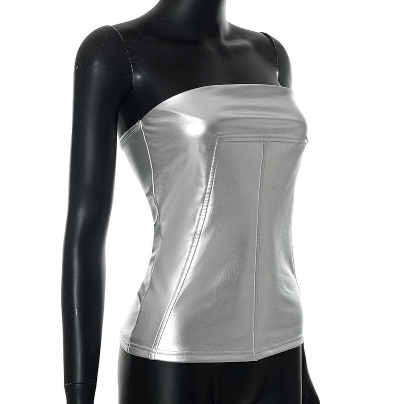 Metallic backless solid sleeveless stitch tube top