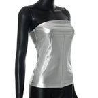 Metallic backless solid sleeveless stitch tube top