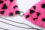 Reggiseno con anello a O e stampa leopardata pelosa con lacci e apertura sulla schiena 