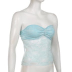 Lace solid ruched sweetheart neck backless self tie tube top