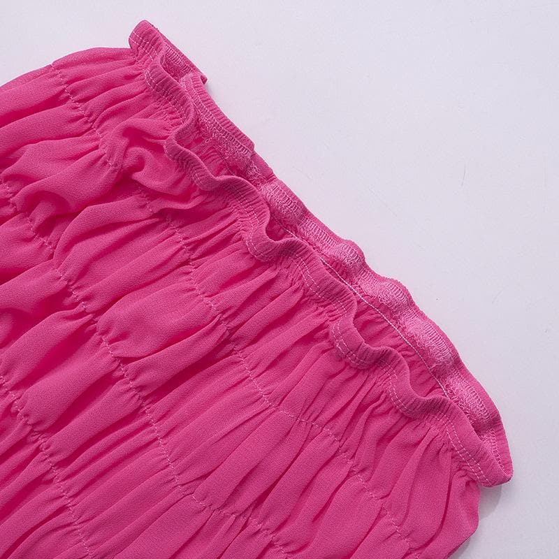 Minigonna in chiffon con volant e arricciatura a tinta unita 